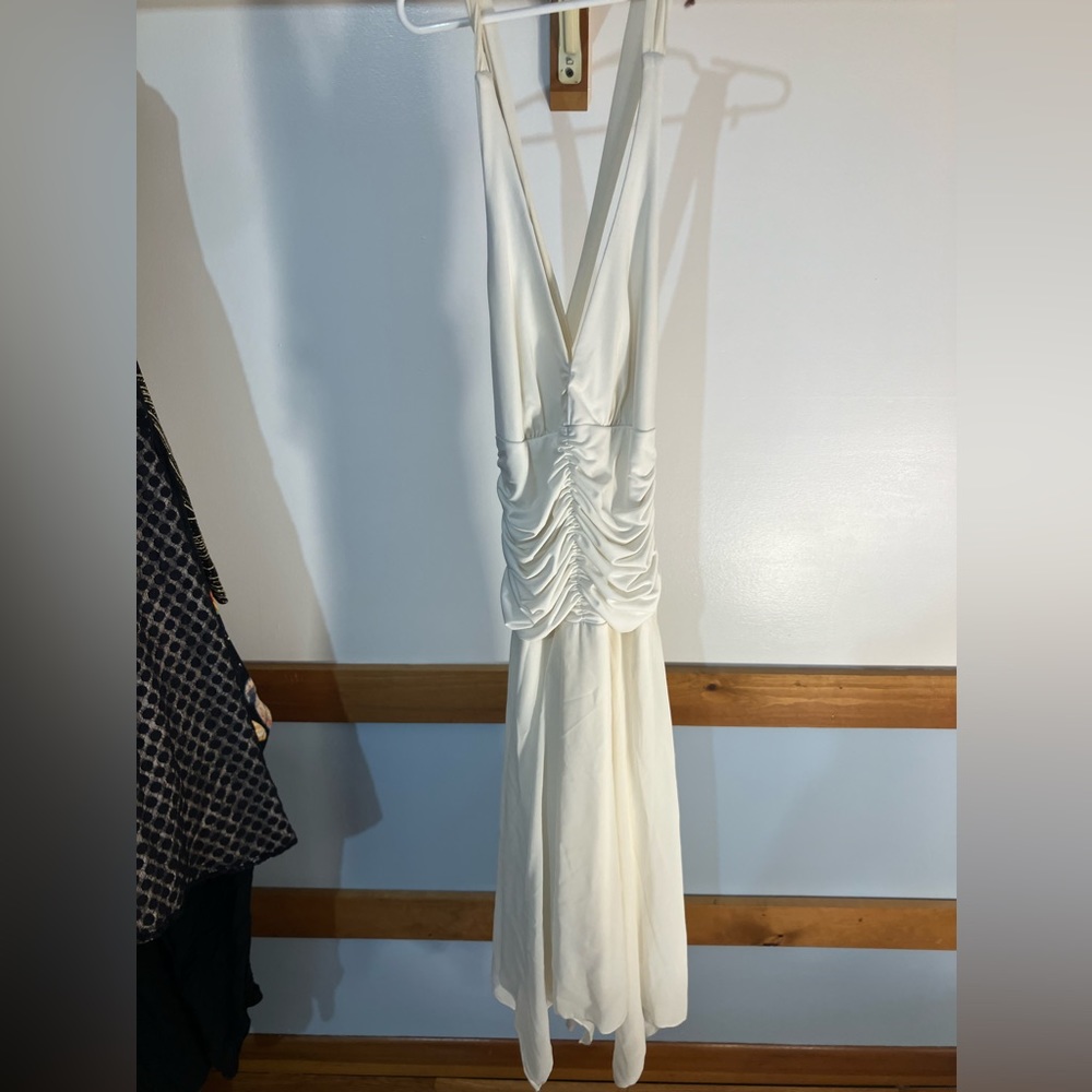 White flowy, lace up back, summer dress